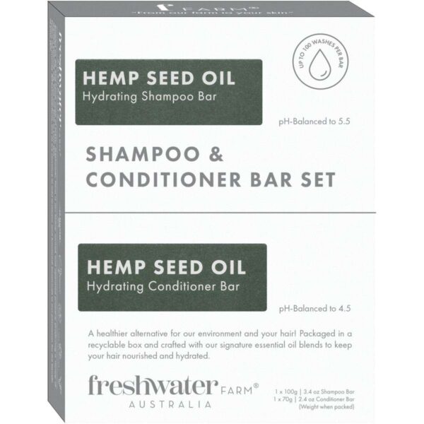 Freshwater Farm Hemp Seed Oil Hydrating Shampoo + Conditioner Bar Set 170g