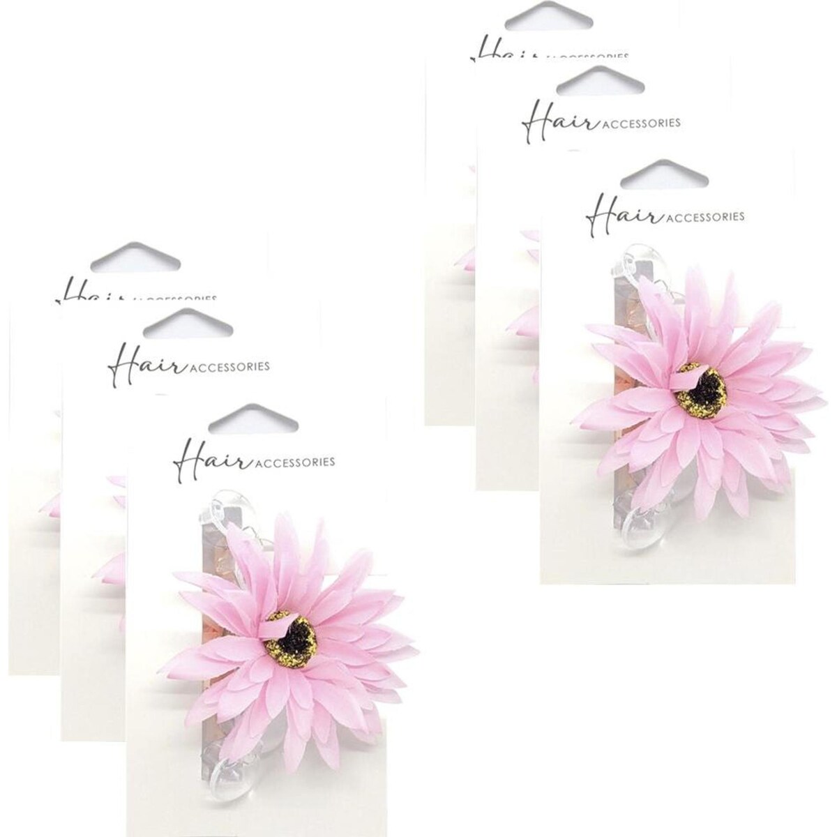 Hair Accessories Melrose Clip Two Tone Flower w/ Transparent Clip 6PK 10cm