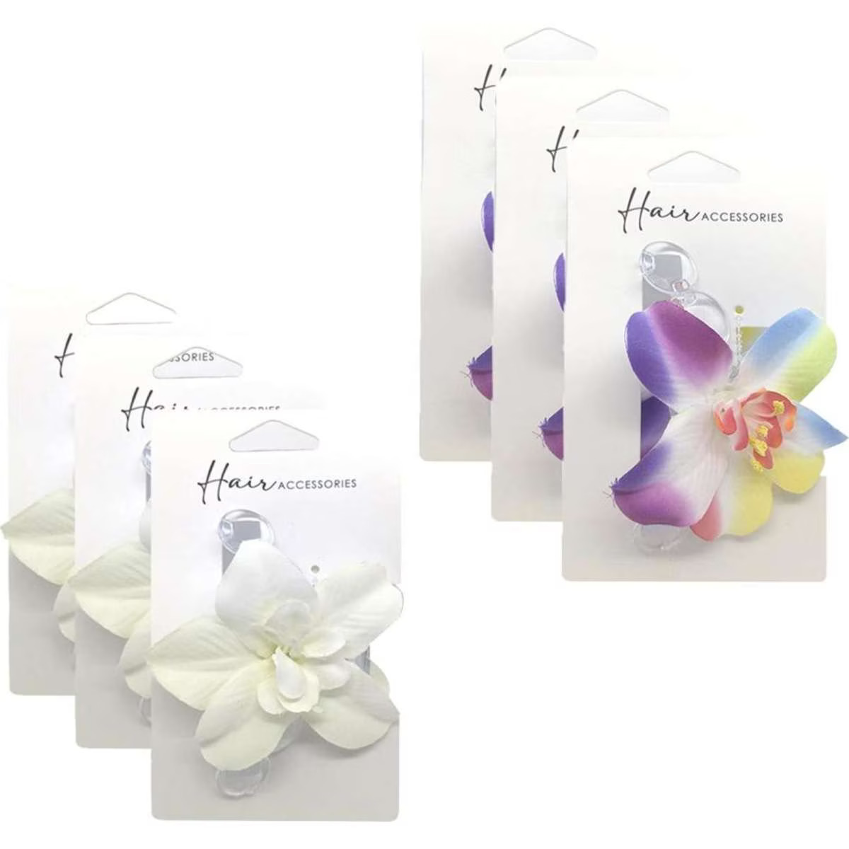 Hair Accessories Melrose Clip Two Flower Transparent Finish 6PK 6.5cm