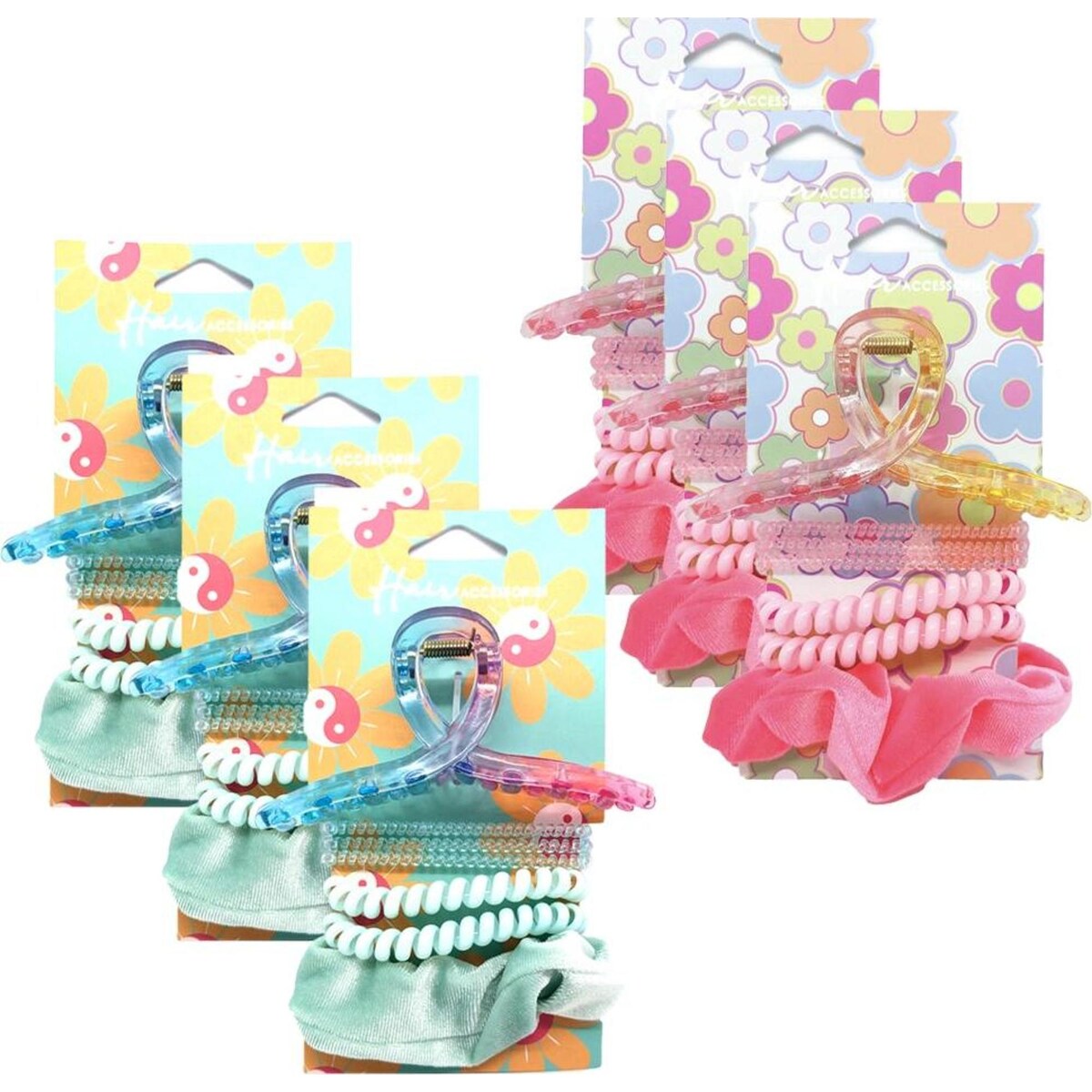Hair Accessories Melrose Scrunchie & Spiral Ties w/ Clip Assorted 6x 7pc 11cm