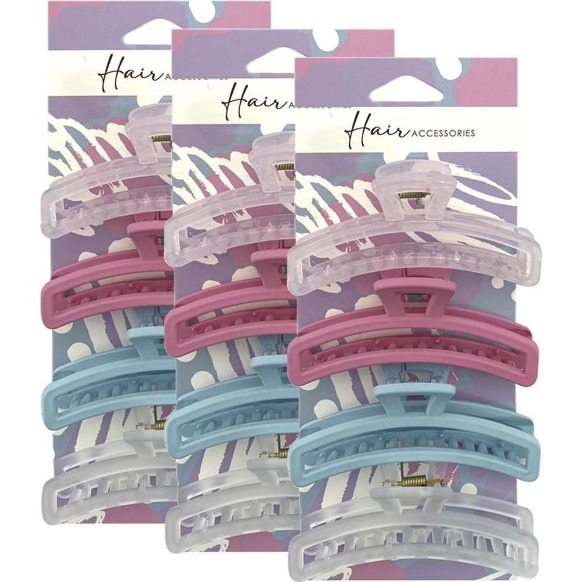 Hair Accessories Melrose Clips Curve Pastel Mix Accessory 3x 4pc 10cm