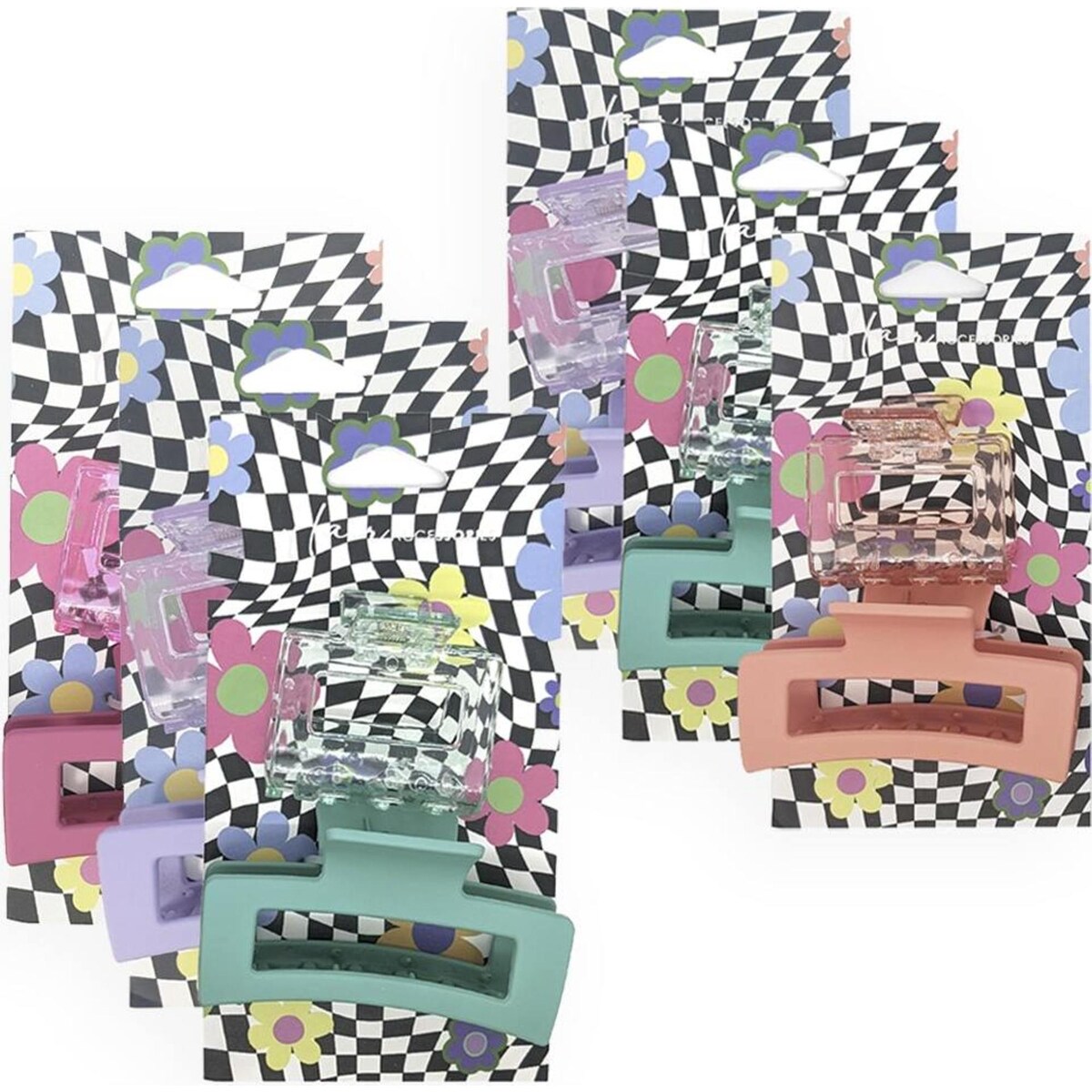 Hair Accessories Melrose Square & 9cm Rectangle Clips Assorted 6x 2pc 5cm