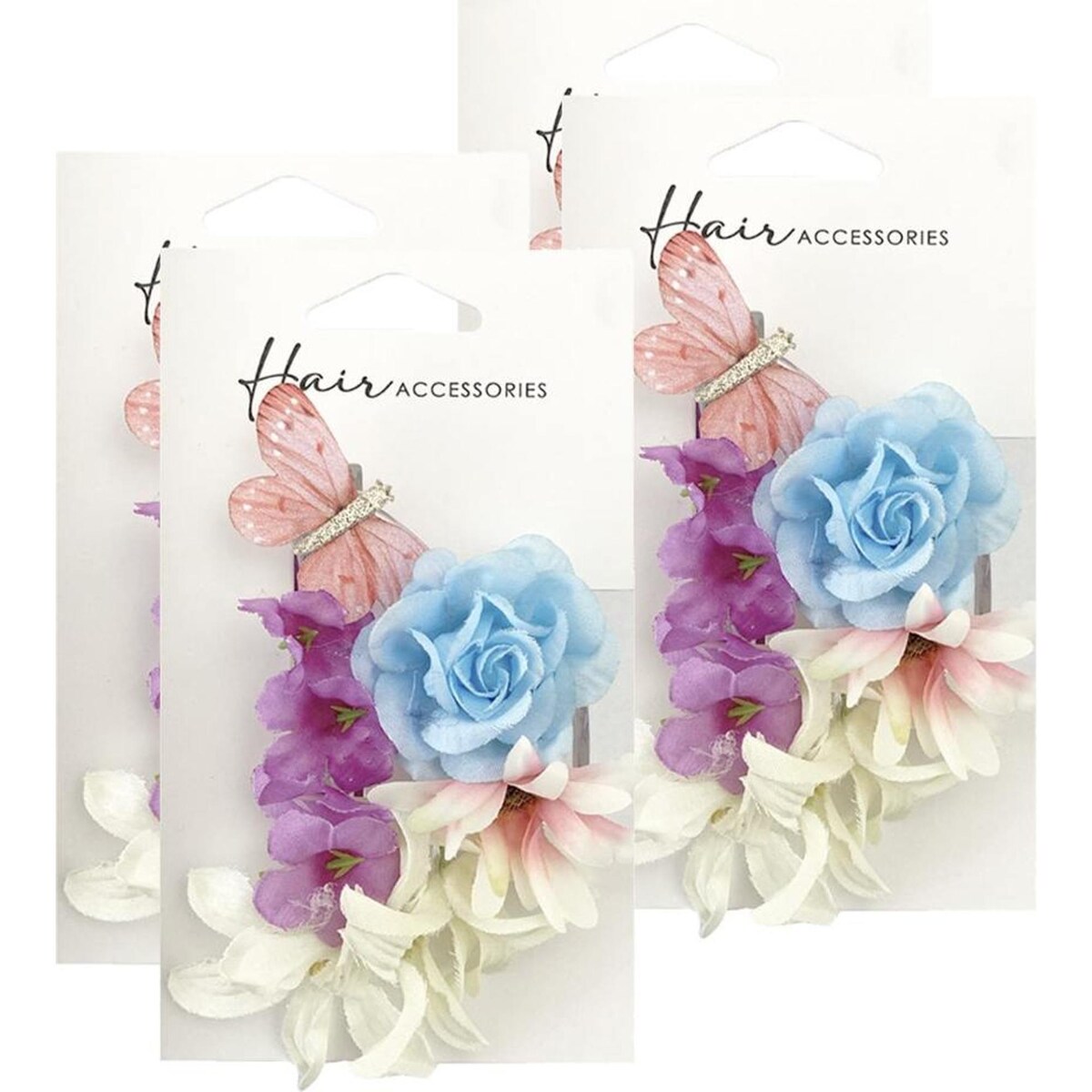 Hair Accessories Melrose Clip Flower/Butterfly Accessory Assorted 4PK 9cm