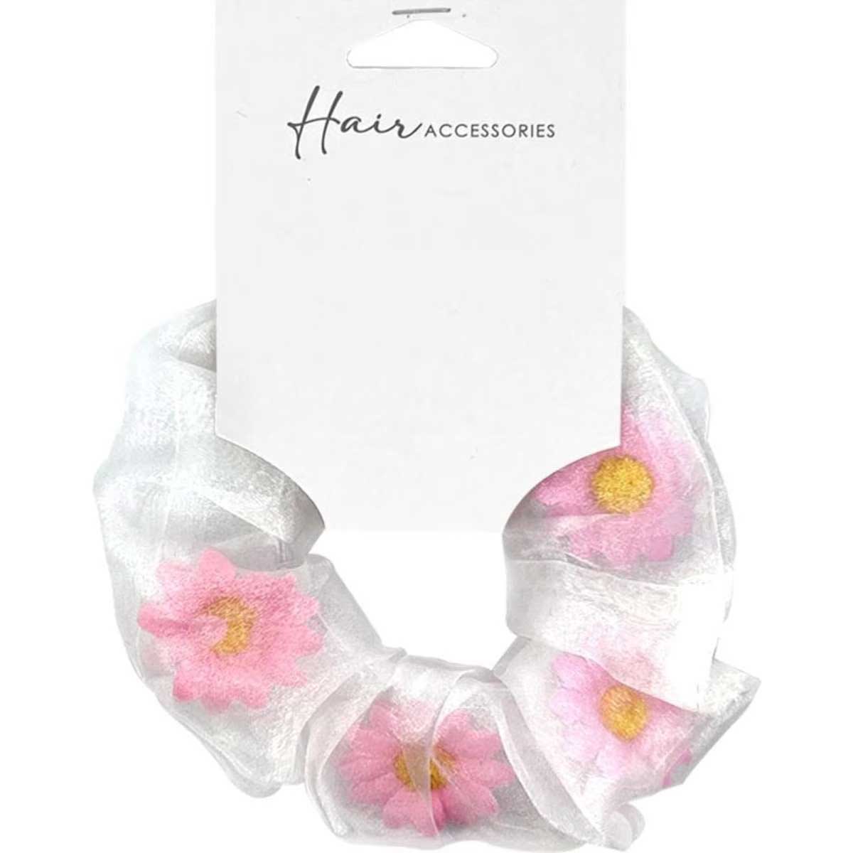 Hair Accessories Scrunchie Organza Floral Insert Ponytail Accessory Assorted 6PK 13cm