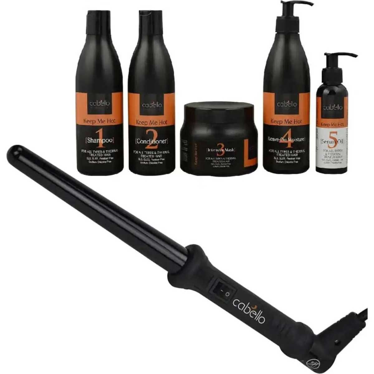 Cabello Tapered Curling Iron + Cabello Complete Hair Care Treatment 'Keep Me Hot'