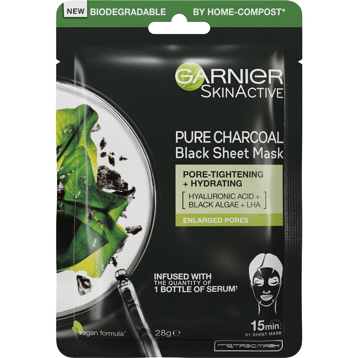 056441 Garnier Pure Charcoal Tissue Face Mask Black Algae Each