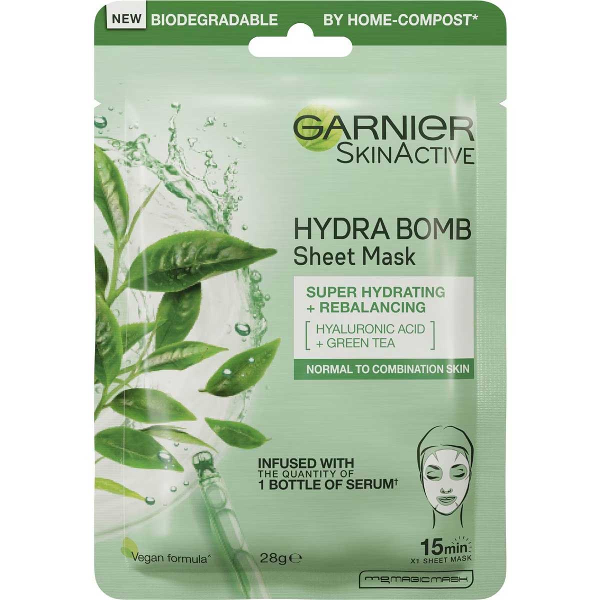 056448 Garnier Hydra Bomb Tissue Face Mask Green Tea Each