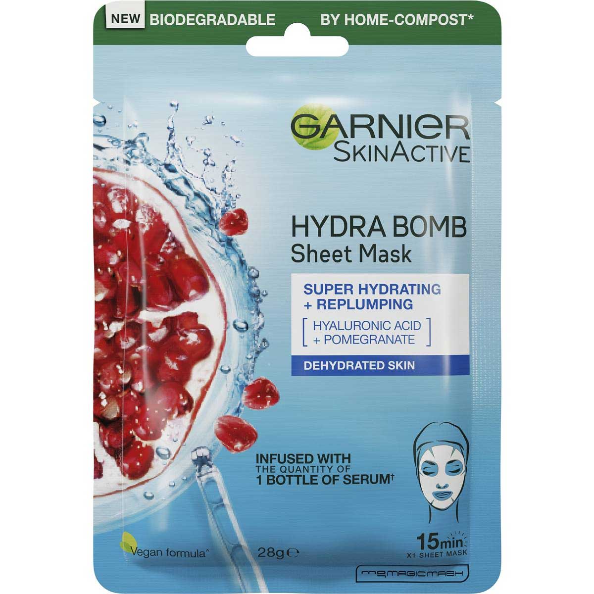 056452 Garnier Hydra Bomb Tissue Face Mask Pomegranate Each