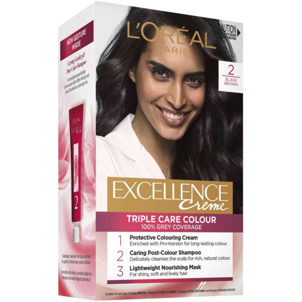 L'oreal Excellence Creme Hair Colour 2 Black Brown Each