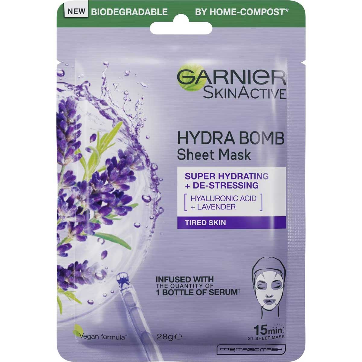 071403 Garnier Hydra Bomb Sheet Mask Hyaluronic Acid & Lavender Each