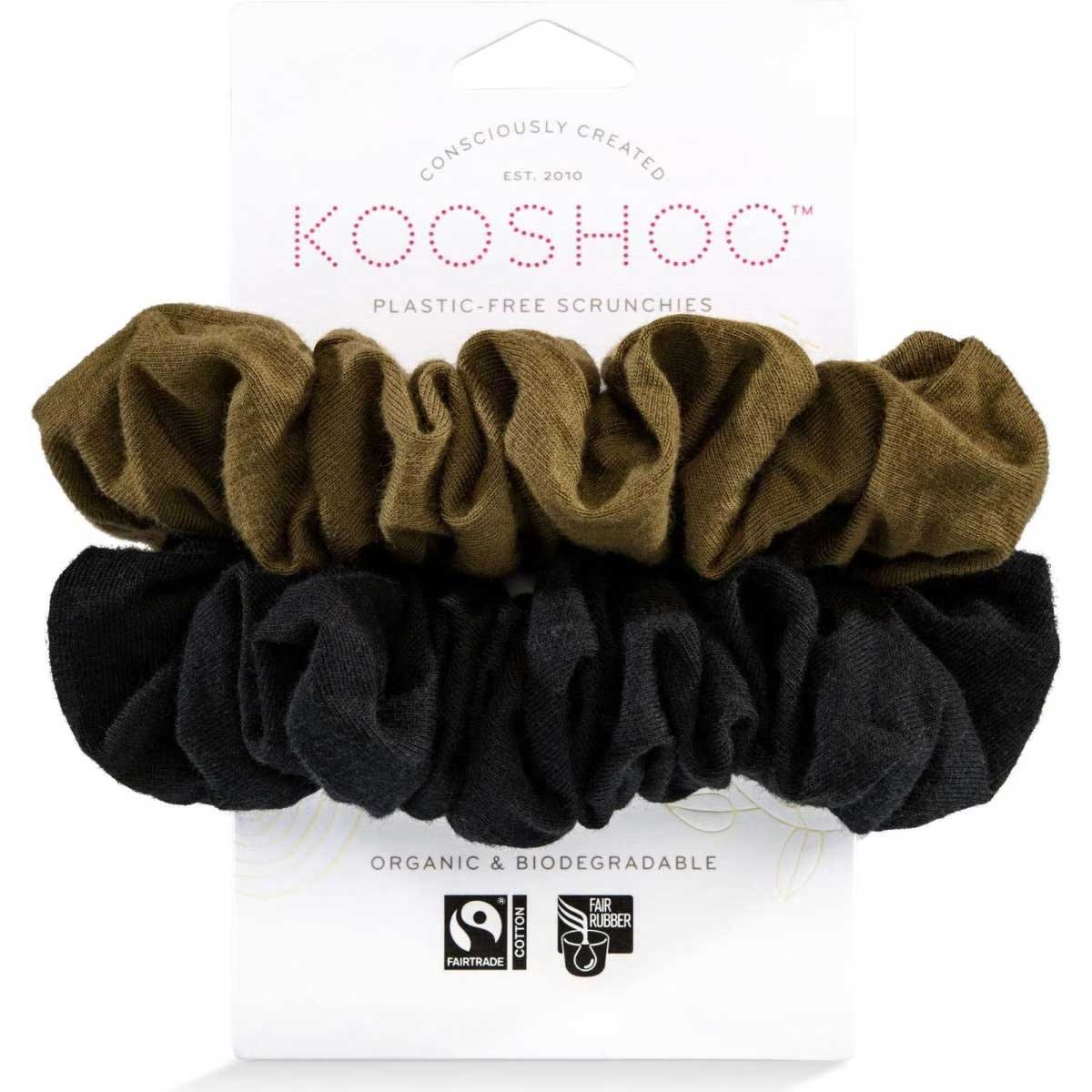 Kooshoo Plastic-Free Scrunchies Black Olive 2pack