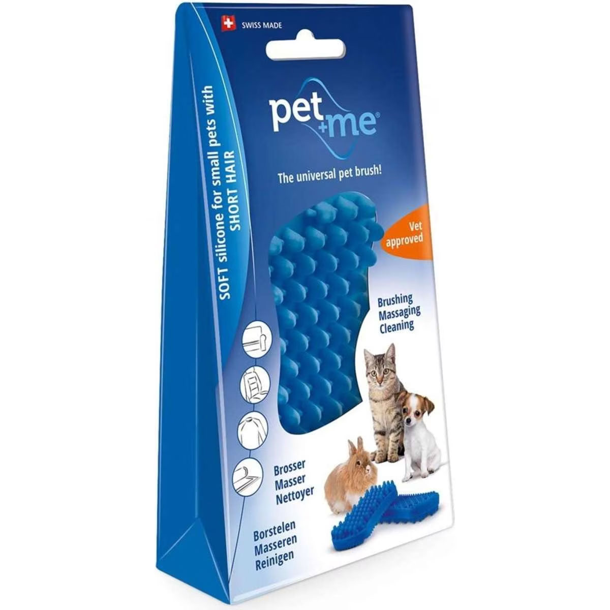 Pet & Me Silicone Brush For Short Hair Pet Small Dogs & Cats Blue