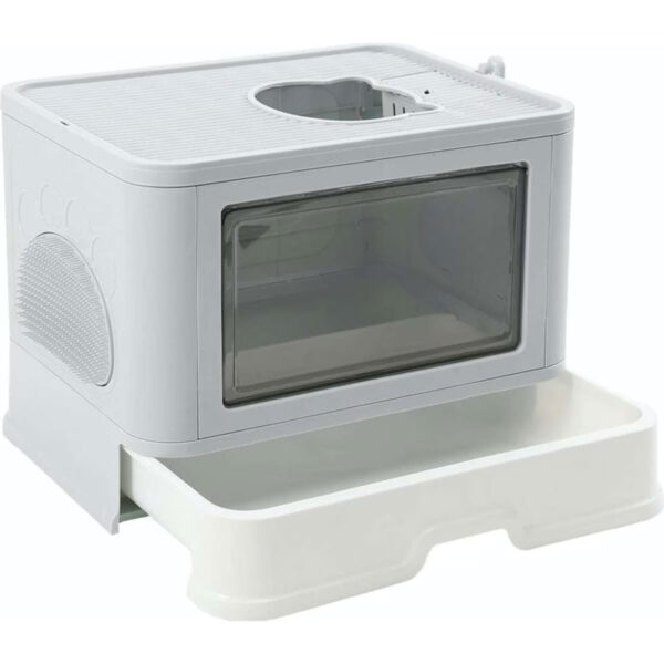 PaWz Foldable Cat Litter Box Tray Enclosed Kitty Toilet Hood Hair Grooming Grey