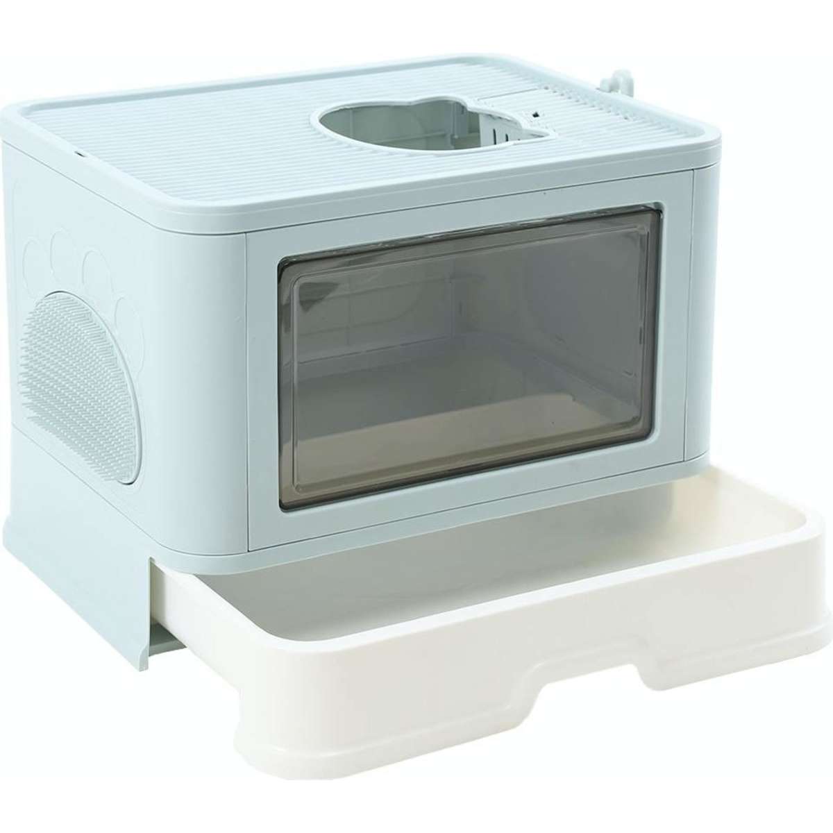 PaWz Foldable Cat Litter Box Tray Enclosed Kitty Toilet Hood Hair Grooming Blue
