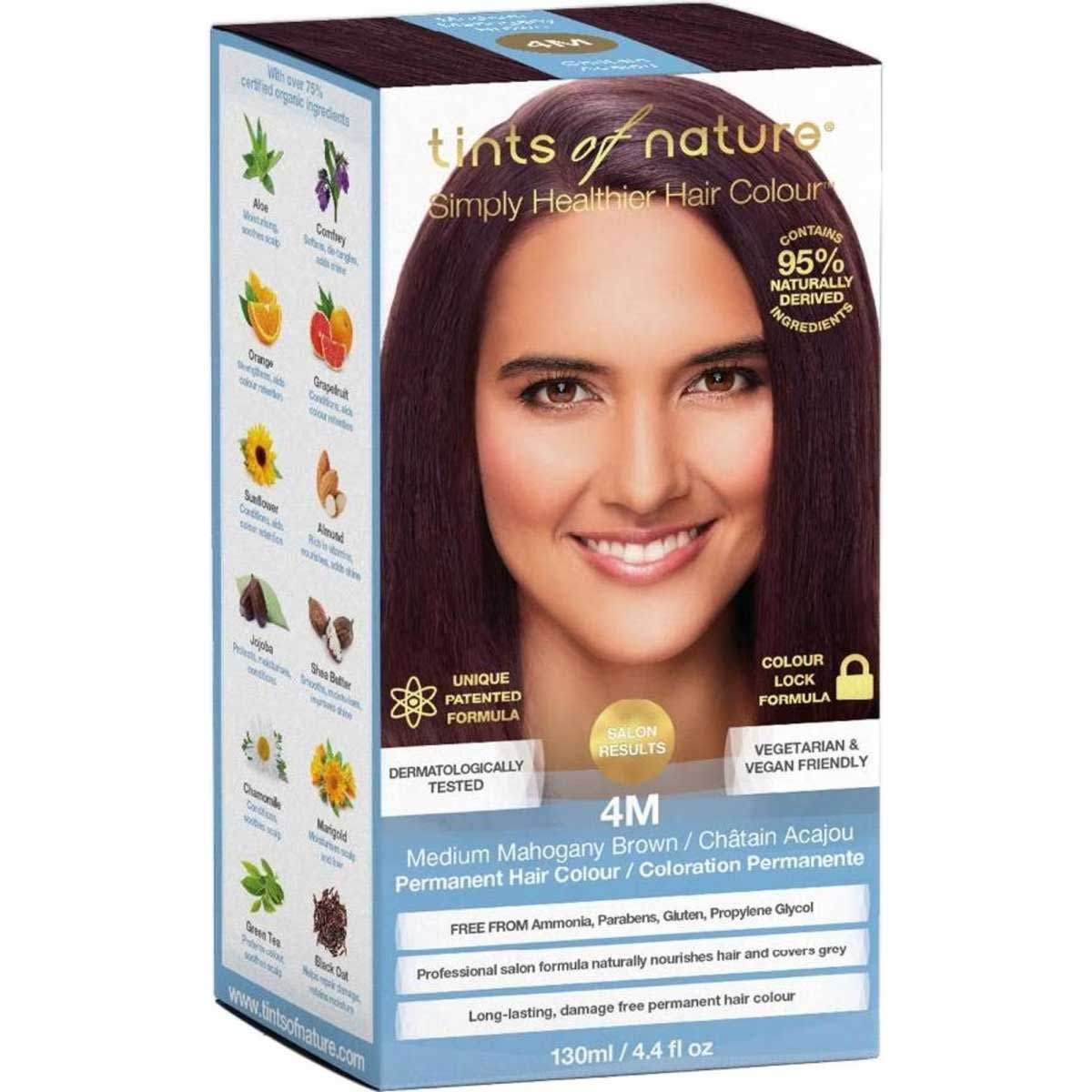 Tints Of Nature 4M Medium Mahogany Brown Permanent Colour 130ml