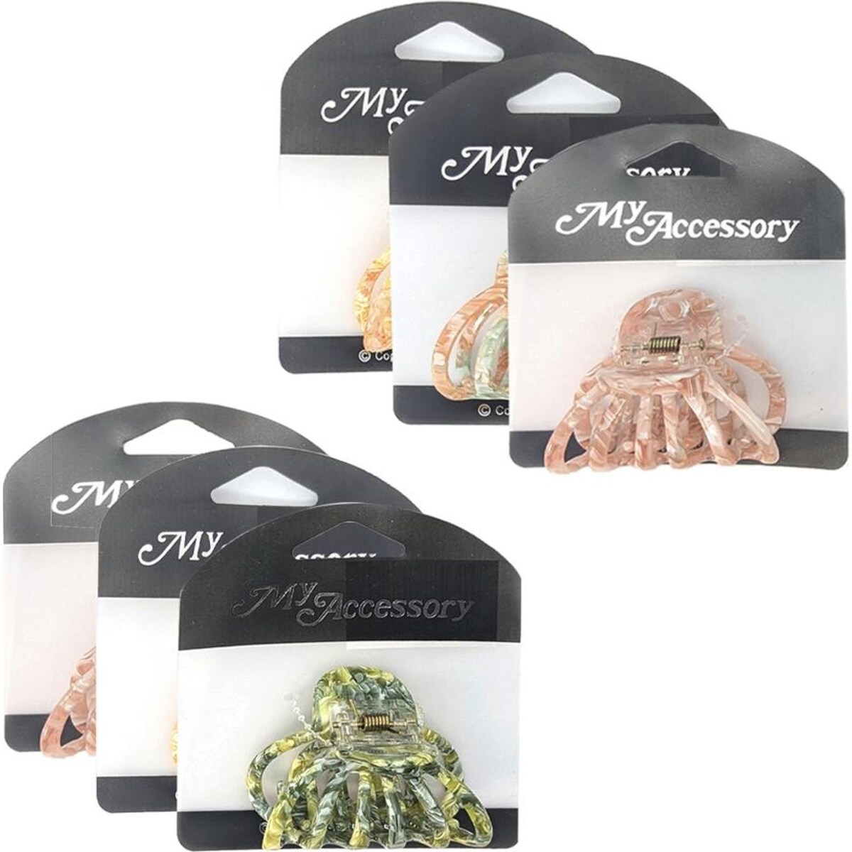 My Accessory Melrose Hair Clip Resin Round w/Cut Outs Assorted 6PK 5.5cm