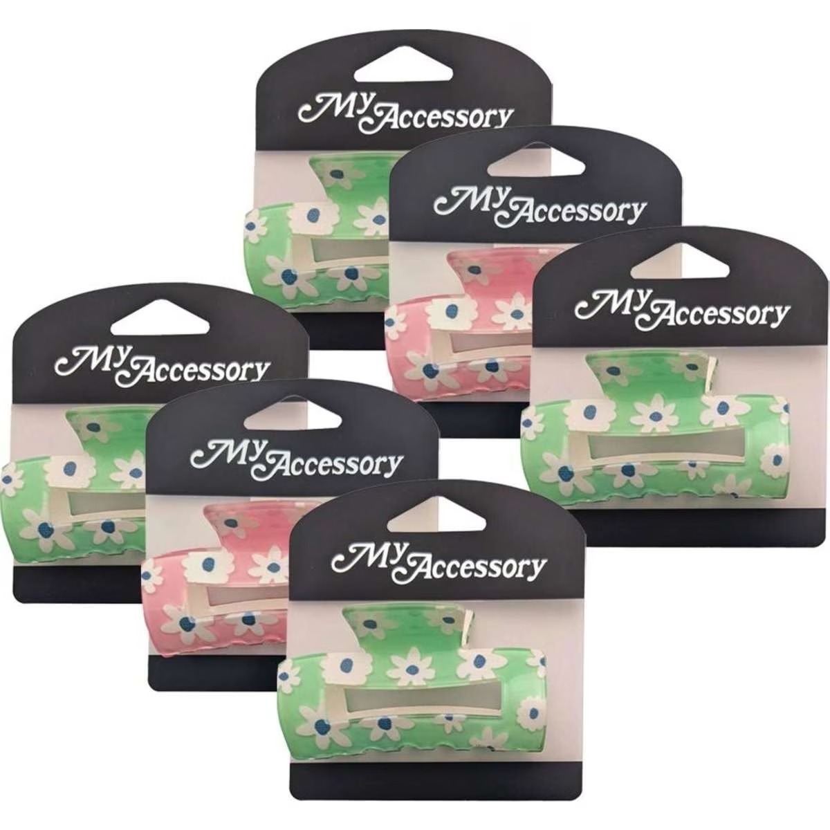 My Accessory Melrose Hair Clip Flower Rectangle Resin Accessory Assorted 6PK 7cm
