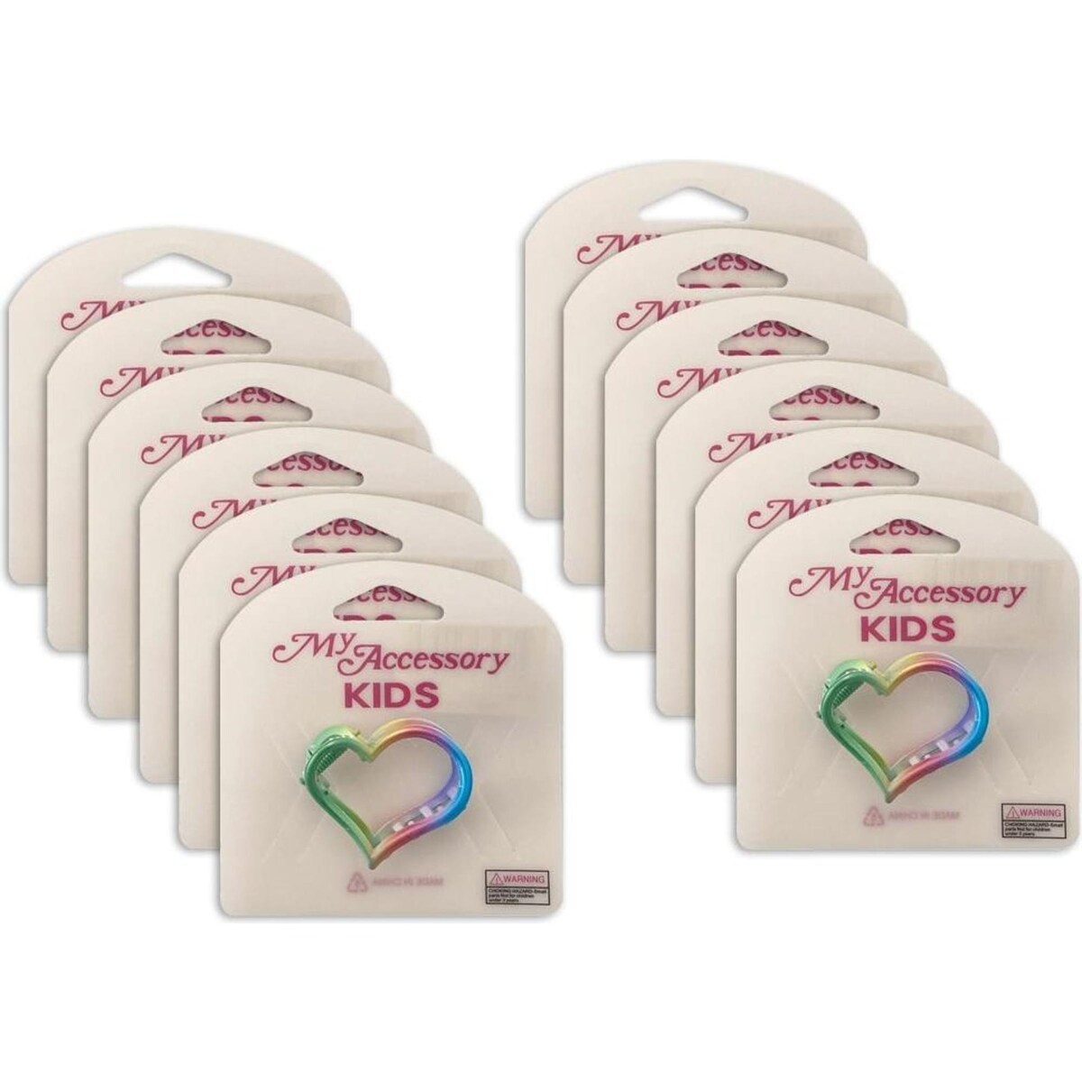 My Accessory Kids Melrose Hair Clip Metal Heart Rainbow 12PK 4cm