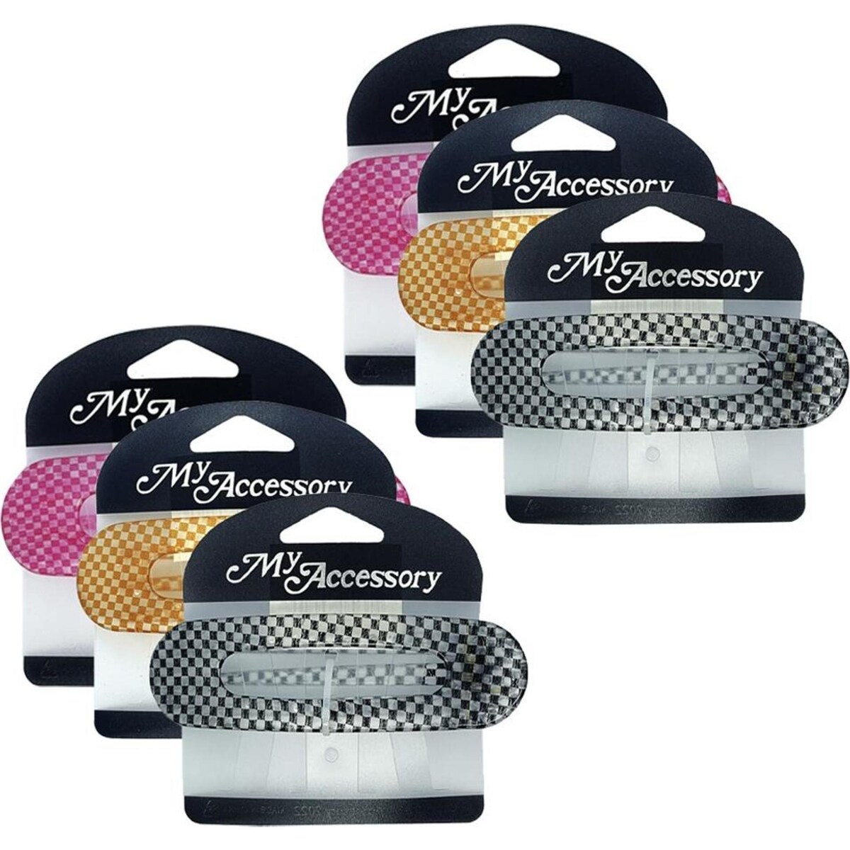 My Accessory Duck Hair Clip Checker Transparent Assorted 6PK 11cm