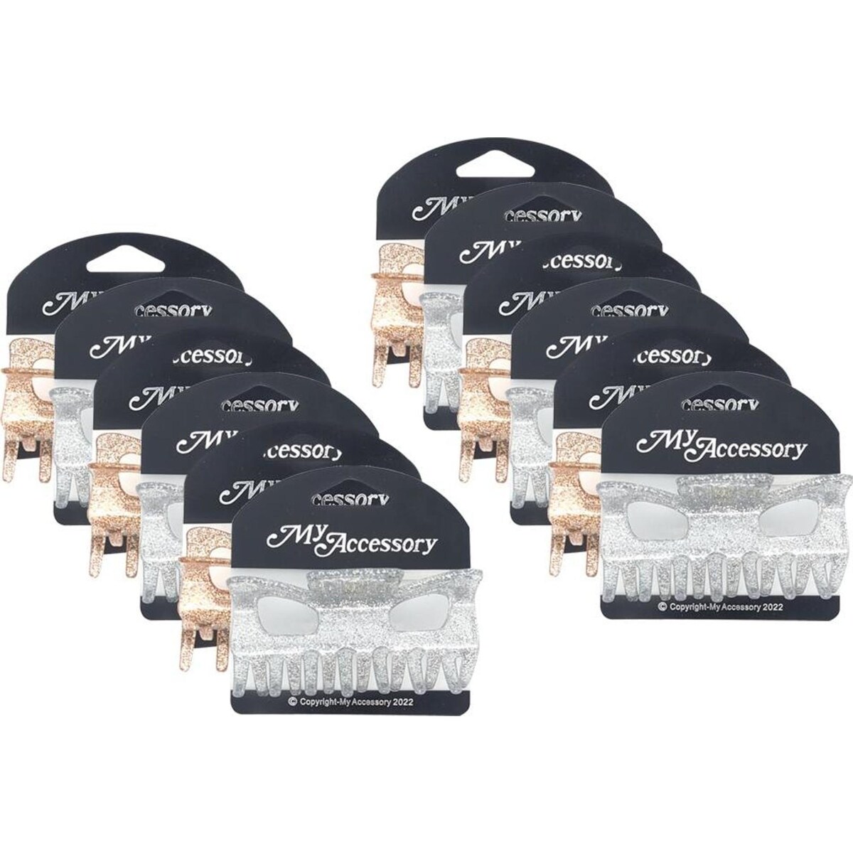 My Accessory Melrose Hair Clip Glitter Fill Assorted 12PK 9cm
