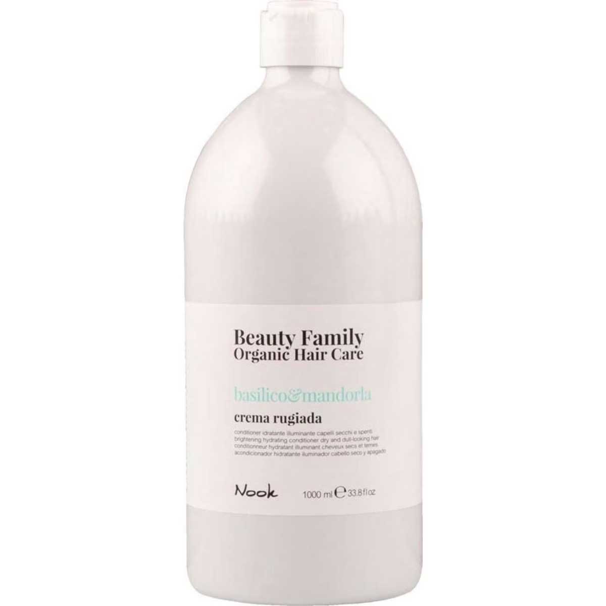 Nook Beauty Family Organic Hair Care Basilico&Mandorla Crema Rugiada 1L - Brightening hydrating conditioner for dry and dull-looking hair