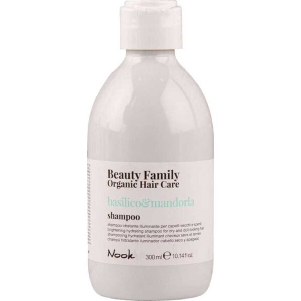 Nook Beauty Family Organic Hair Care Basilico&Mandorla Shampoo 300ml - Brightening hydrating shampoo for dry and dull-looking hair