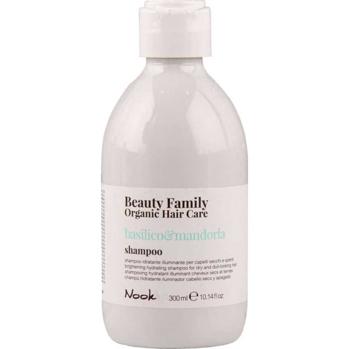 Nook Beauty Family Organic Hair Care Basilico&Mandorla Shampoo 300ml - Brightening hydrating shampoo for dry and dull-looking hair