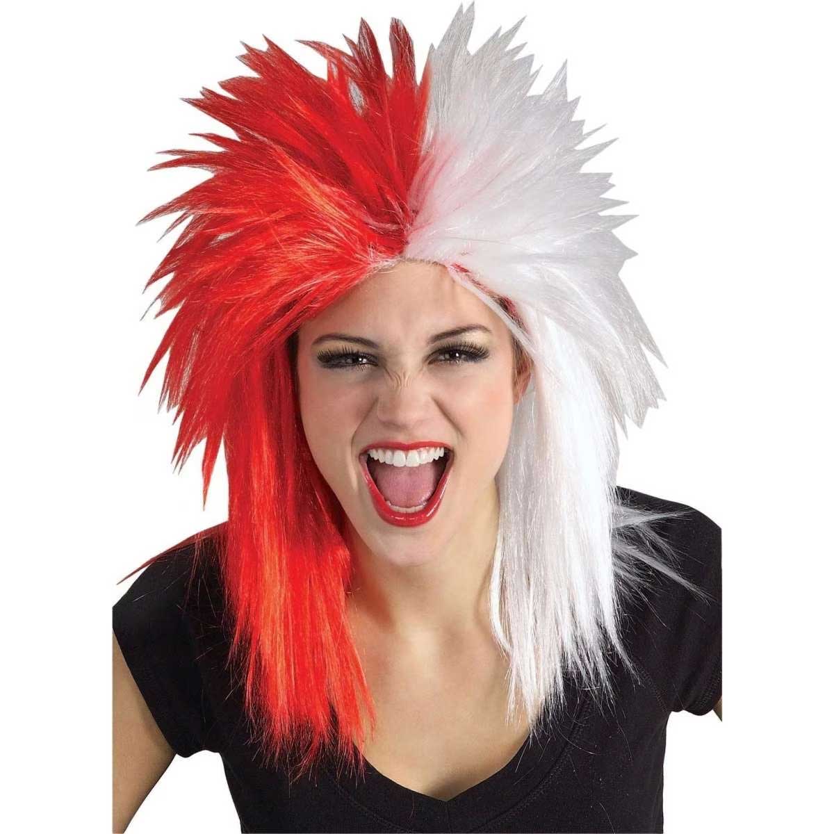 Rubies Sport Fanatic Long Hair Wig Unisex Adult Red/White