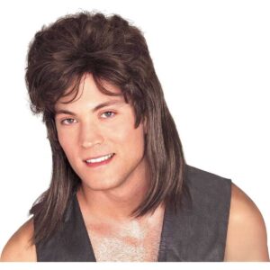 Rubies Mullet Brown Long Straight Wig 80s Hair Adult Party Accessory