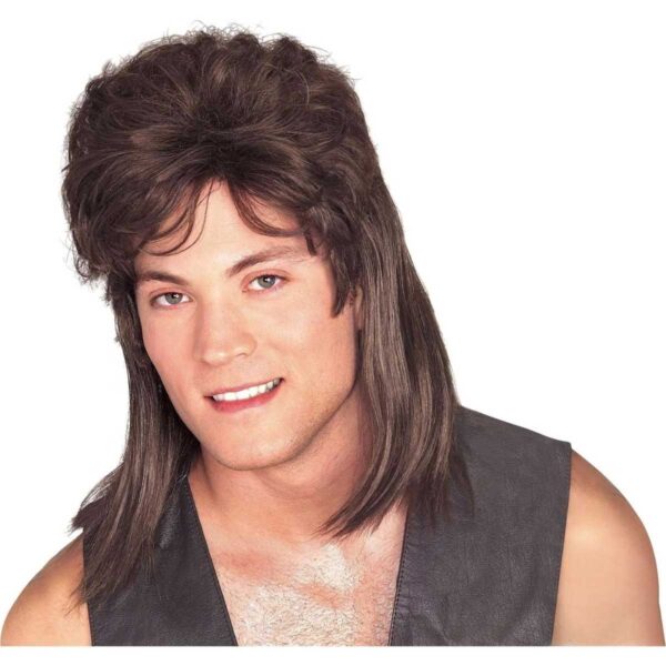 Rubies Mullet Brown Long Straight Wig 80s Hair Adult Party Accessory