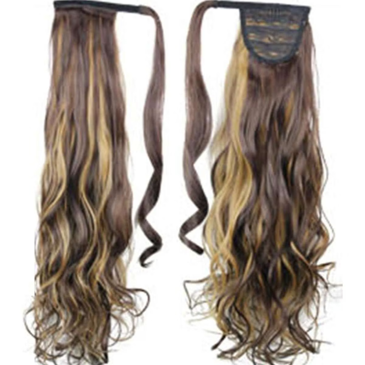 TODO 22" Medium Brown Blonde Synthetic Hair Extension Ponytail Curly Grade AAA