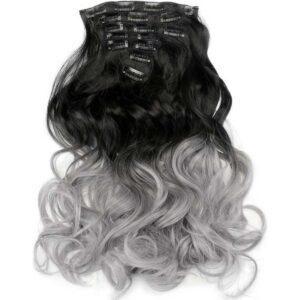 TODO Two Tone Ombre Gray Curly Hair 7Piece 16Clips 24" Hair Extension 08