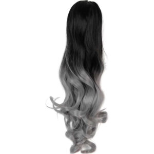 TODO Two Tone Ombre High Grade Silver Gray Curly Clip On Pony Tail 24" Hair Clamp 09