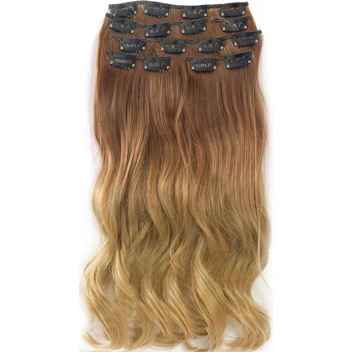 TODO Two Tone Ombre High Grade Brown Blonde Curly Hair 7Piece 16Clips 24" Hair Extension 03