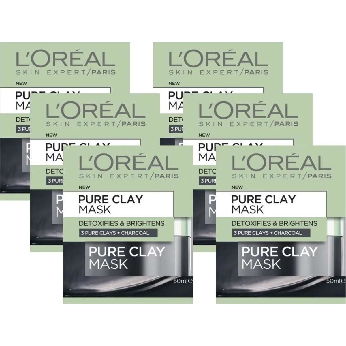 1074347578 L'Oreal Paris Pure Clay Detoxifying & Brightening Charcoal Mask 50mL x 6