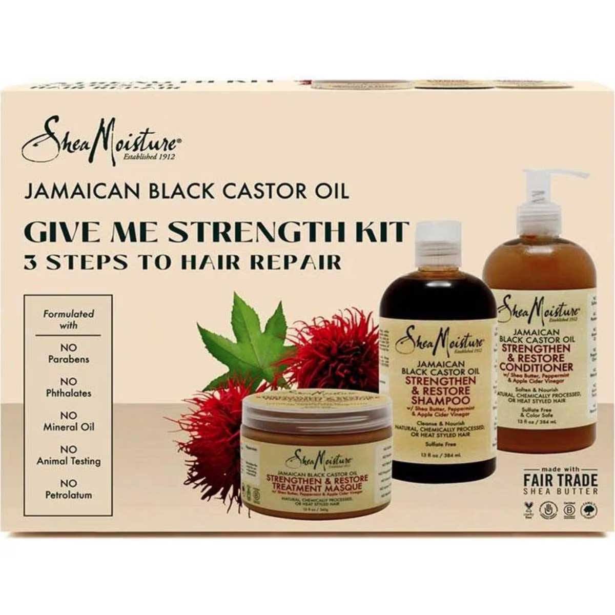 Shea Moisture Jamaican Black Castor Oil Give Me Strength 3 Piece Hair Care Set