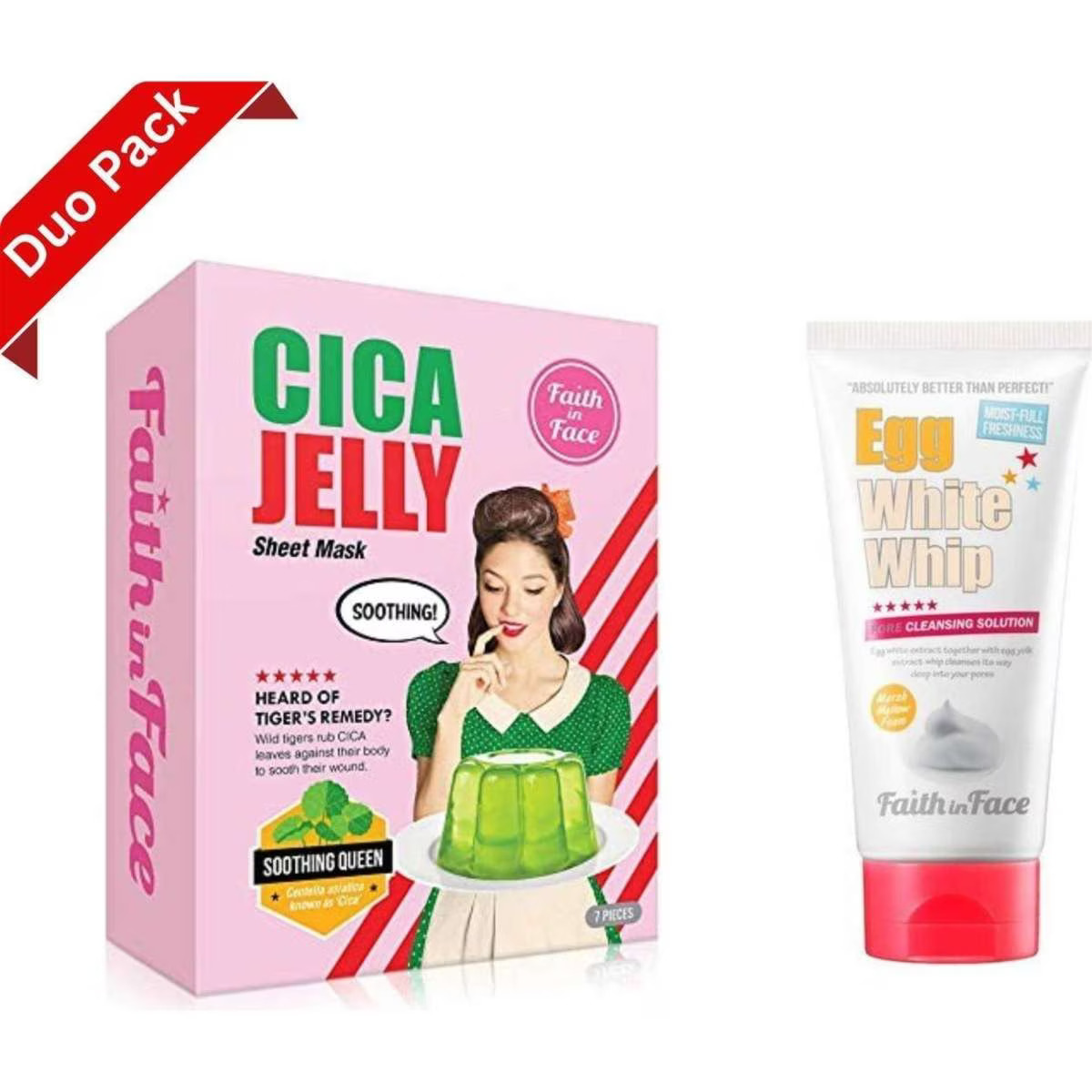 Faith in Face Cica Jelly Facial Mask Sheet Pack (7 Pcs) and Whip