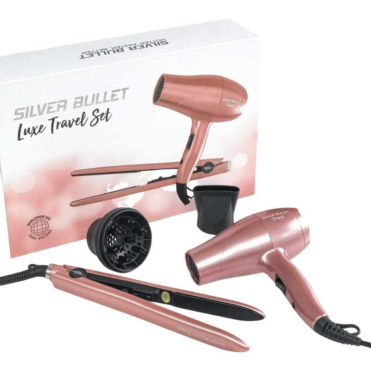 1074711361 Silver Bullet Silver Bullet Mini Hair Dryer and Straightener Iron Luxe Travel Set - Rose Gold