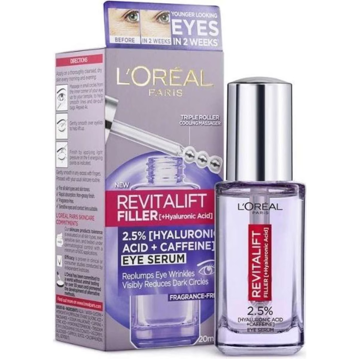 1074724180 L'Oreal Paris Revitalift Filler 2.5% Hyaluronic Acid + Caffeine Eye Serum 20mL