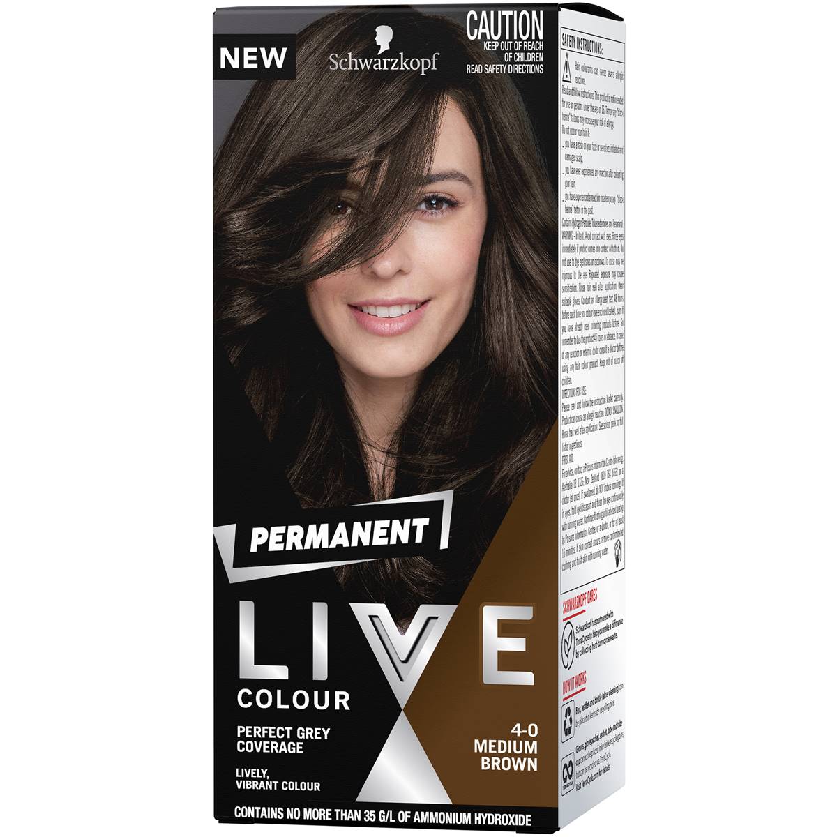 Schwarzkopf Live Colour Permanent Hair Colour 4.0 Medium Brown Each